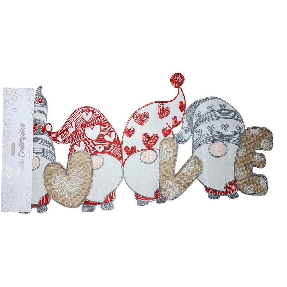 Envogue Gnome Themed LOVE Table Runner Cutwork Design 16x36in